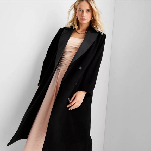 Women's Notched Lapel Double-Breasted Coat - Future Collective Black XXL - Picture 3 of 10